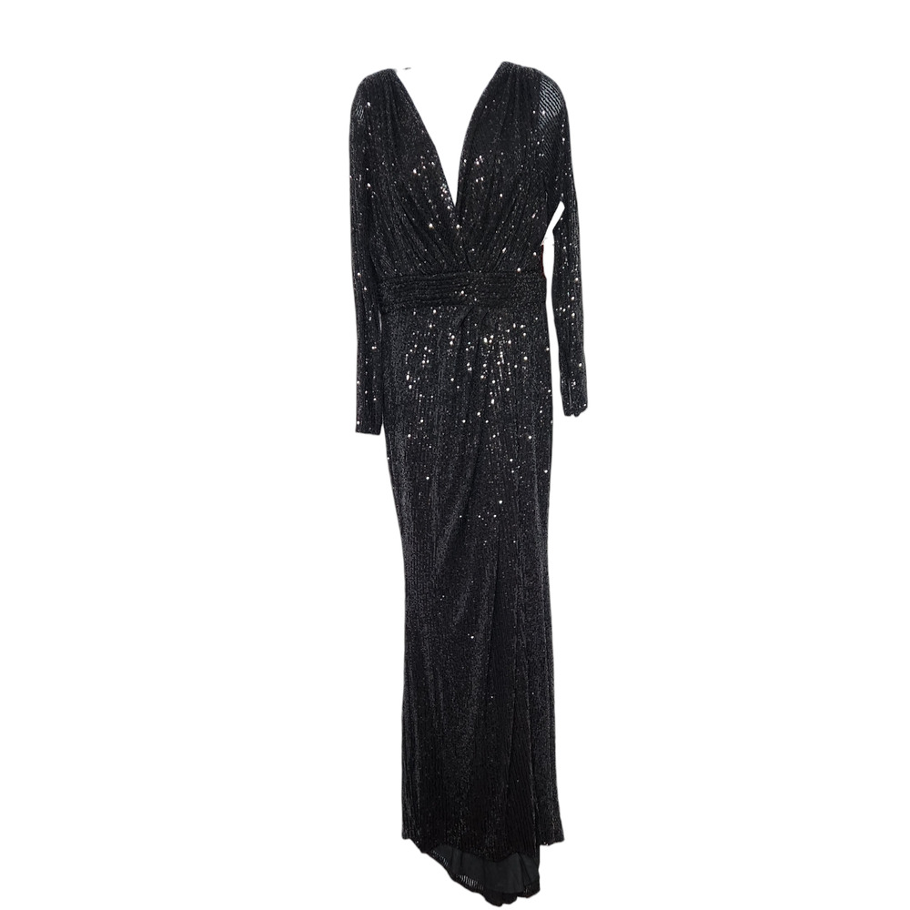 IEENA for MacDuggal SEQUINED LONG SLEEVED BLACK EVENING GOWN 10 - Picture 5 of 9